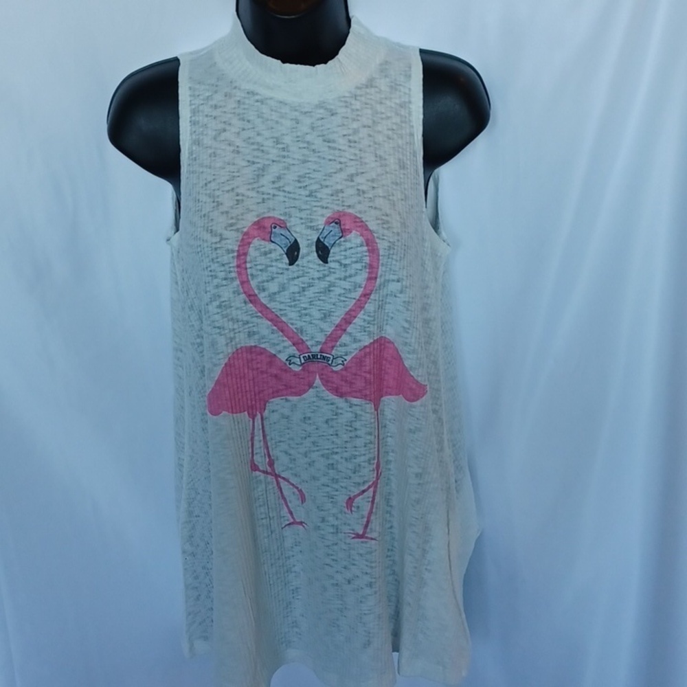 NWT Phil Love Flamingo high neck Burnout Tank, semi-sheer
